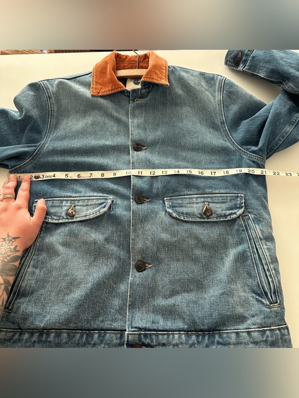 Imogene + Willie Quilt Lined Washed Denim Chore Coat S Cord Collar Unisex - Picture 4 of 6